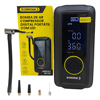 Bomba compresora de aire digital portátil con LED BOMVINK BOM-8917